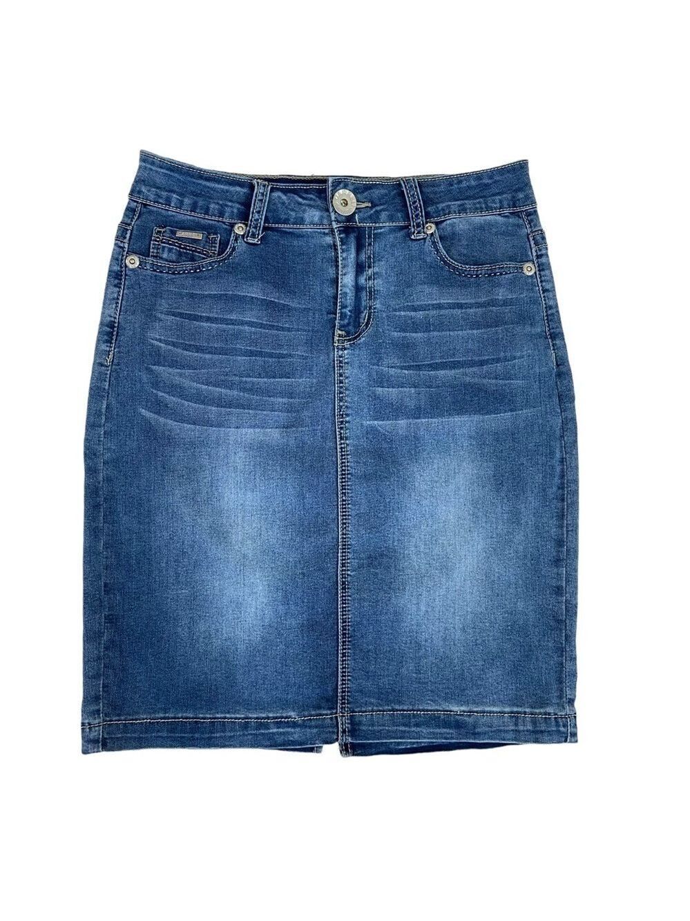 Carreli Jen denim pull on skirt blue stretch flattering high rise waist 27